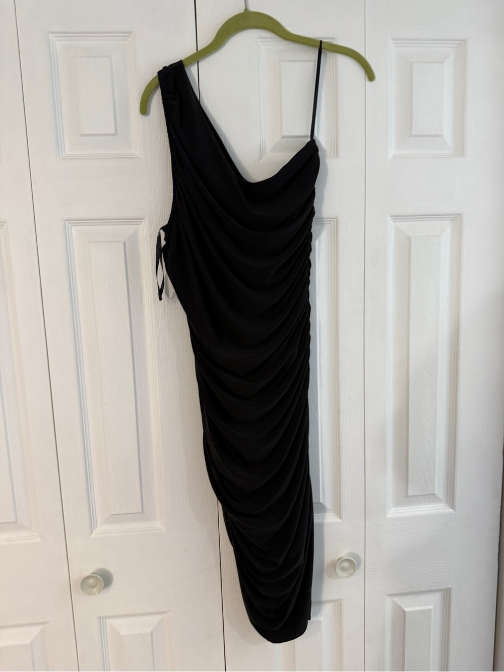 White House Black Market Black One-Shoulder Draped Cocktail Dress